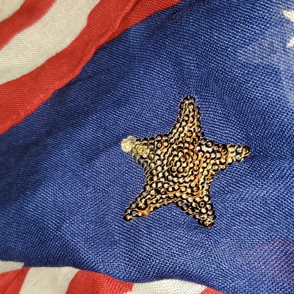 Joan Rivers Red White & Blue Striped Scarf With Gold Sequin Stars USA Patriotic - Picture 2 of 6